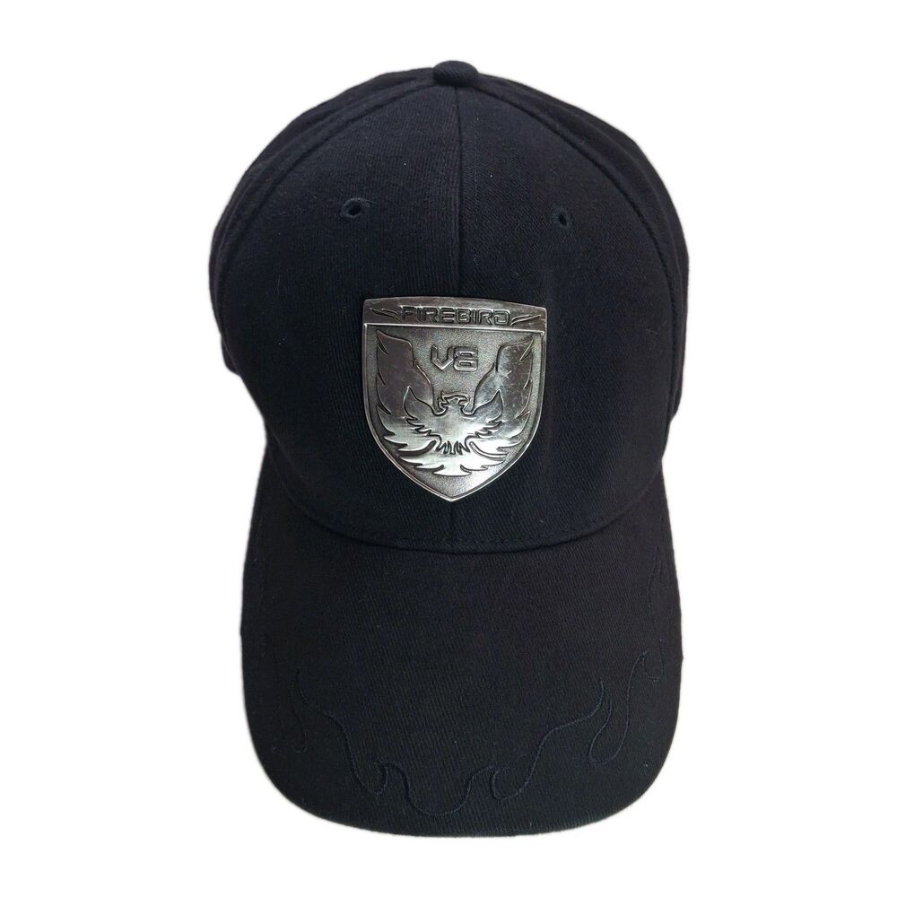 Vtg Pontiac Firebird V8 Metal Logo Fitted Baseball Cap Hat One Size Fits Most